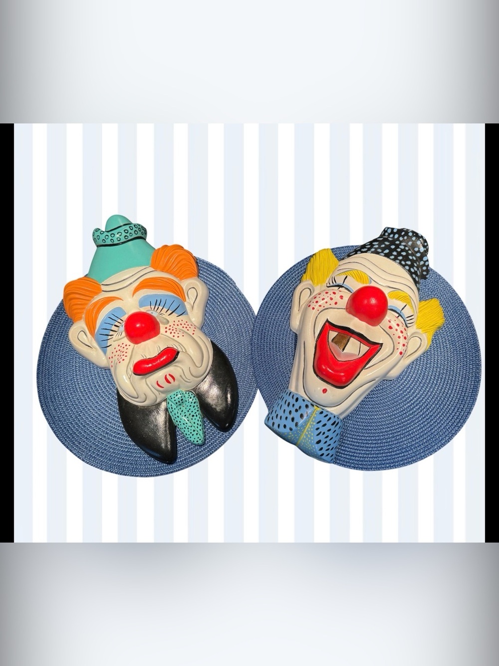 Holland Mold Happy & Sad Clown Face Pair Wall Art 1960s Circus